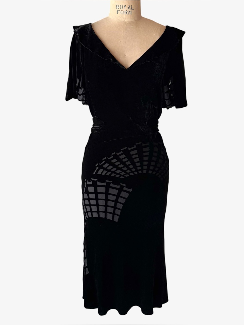 Vintage 90s Vivienne Tam Black Silk Velvet Devoré Dress